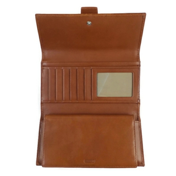 Coach Soho Signature Mini C Green Jacquard Dark Tan Trifold Checkbook Wallet Vtg - Picture 8 of 16